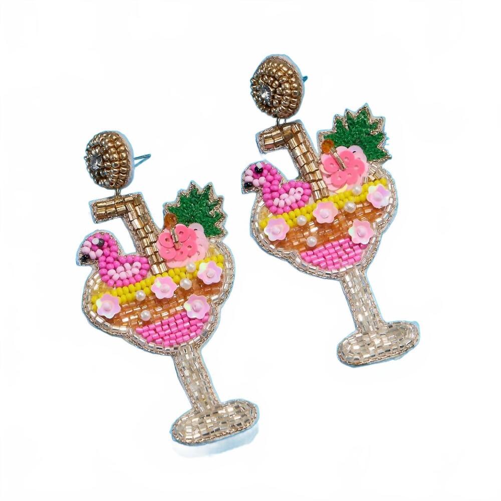 NEW LILLA HAVEN women's flamingo cocktail earrings in multicolor